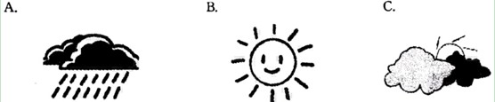 听小对话,从A、B、C三个选项中选择符合对话内容的图片。 1. How's the weather today? 2. Which anima 听小对话,从A、B、C三个选项中选择符合对话内容的图片。 1. How's the weather today? 2. Which anima