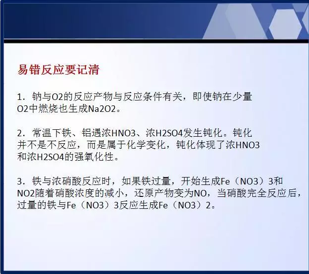 高中化学考试中常考知识点总结