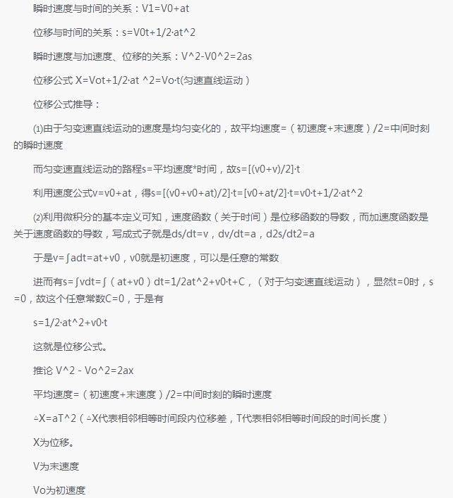 高一上学期期末考,匀变速直线运动规律知识点总结