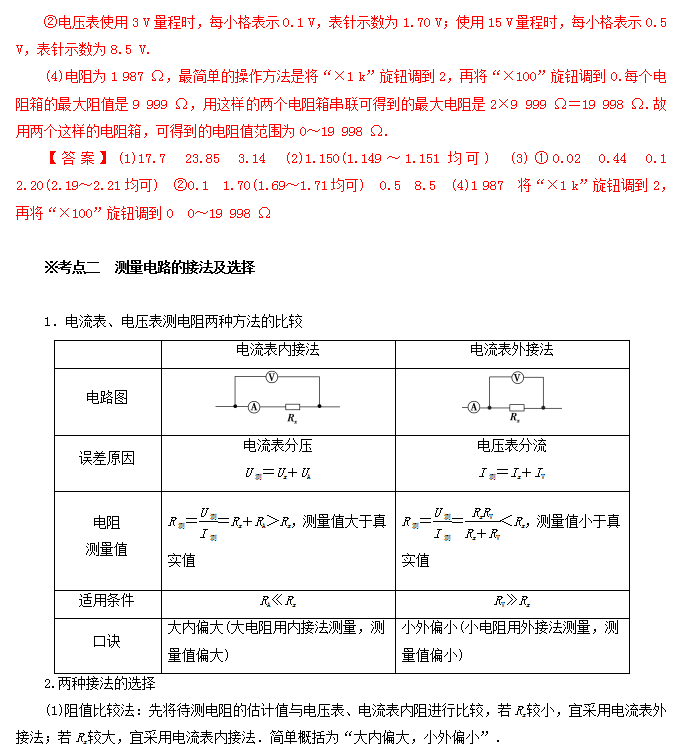 2021高考物理重要考点解析——电学实验