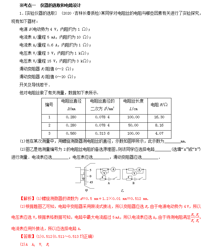 2021高考物理重要考点解析——电学实验