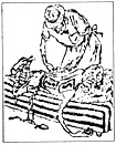 下图是载于1947年4月苏联报纸上的一幅漫画。一个因战争而奄奄一息的伤者,躺在星条旗铺就的棺材上,一名外科医生正在紧张施救,但仅仅是把一张一张的美元 下图是载于1947年4月苏联报纸上的一幅漫画。一个因战争而奄奄一息的伤者,躺在星条旗铺就的棺材上,一名外科医生正在紧张施救,但仅仅是把一张一张的美元