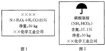 下图是两种常用化肥包装上的说明.(1)图1中化肥名称:方框中合适的名称应为_________(填“复合肥料”“过磷酸钙”“磷矿粉 下图是两种常用化肥包装上的说明.(1)图1中化肥名称:方框中合适的名称应为_________(填“复合肥料”“过磷酸钙”“磷矿粉