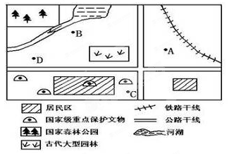 图为华北平原某城市平面图,读图回答问题。小题1:关于该城市旅游规划的叙述不正确的是A.在进行旅游规划时需要考虑该城市的自然、经济、社会等种种因素B.旅游规划是该 图为华北平原某城市平面图,读图回答问题。小题1:关于该城市旅游规划的叙述不正确的是A.在进行旅游规划时需要考虑该城市的自然、经济、社会等种种因素B.旅游规划是该