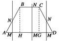 等腰梯形ABCD的两底分别为AD=2a,BC=a,∠BAD=45°,作直线MN⊥AD交AD于M,交折线ABCD于N,记AM=x,试将梯形ABCD位于直线MN左侧 等腰梯形ABCD的两底分别为AD=2a,BC=a,∠BAD=45°,作直线MN⊥AD交AD于M,交折线ABCD于N,记AM=x,试将梯形ABCD位于直线MN左侧
