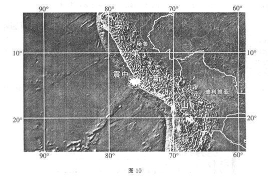 阅读下列材料,回答下列问题:材料一:据中国地震台网测定,北京时间2011年10月29日02时54分在秘鲁附近海域(南辟 14.5°,西经76.0°)发 阅读下列材料,回答下列问题:材料一:据中国地震台网测定,北京时间2011年10月29日02时54分在秘鲁附近海域(南辟 14.5°,西经76.0°)发