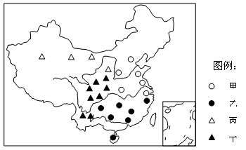 下图显示2013年3月影响我国的四种主要气象灾害分布状况。据此回答问题。小题1:下列甲、乙、丙、丁四类气象灾害的排列正确的是()A.干旱雾霾沙尘暴冰雹B.沙尘暴 下图显示2013年3月影响我国的四种主要气象灾害分布状况。据此回答问题。小题1:下列甲、乙、丙、丁四类气象灾害的排列正确的是()A.干旱雾霾沙尘暴冰雹B.沙尘暴