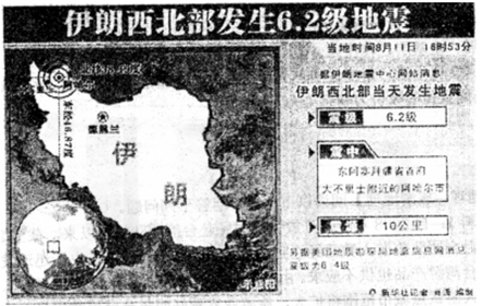 读以下资料,回答下列问题。据伊朗媒体报道,伊朗西北部东阿塞拜疆省当地时间2012年8月11日16分53分发生里氏6.2级地震, 读以下资料,回答下列问题。据伊朗媒体报道,伊朗西北部东阿塞拜疆省当地时间2012年8月11日16分53分发生里氏6.2级地震,