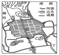 读某城市示意图,回答问题。甲、乙、丙、丁四地中最有可能成为商业中心的是___________,理由___________ 读某城市示意图,回答问题。甲、乙、丙、丁四地中最有可能成为商业中心的是___________,理由___________