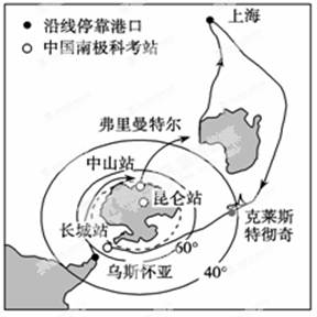 中国“雪龙号”南极科考船于2009年10月11日启程,2010年4月10日返回上海。读此次南极科考的大致路线图,回答下列问题。小题1:关于此次南极科考的叙述,正 中国“雪龙号”南极科考船于2009年10月11日启程,2010年4月10日返回上海。读此次南极科考的大致路线图,回答下列问题。小题1:关于此次南极科考的叙述,正