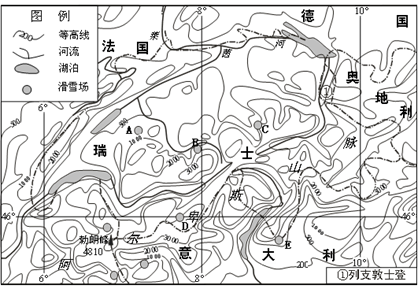 (28分) 读瑞士地形图及相关材料回答下列问题.材料一:瑞士地形图材料二:瑞士位于欧洲中部,是连接东、西欧和南、北欧“十字路口”上的内陆山国。国内人口稠密,资源 (28分) 读瑞士地形图及相关材料回答下列问题.材料一:瑞士地形图材料二:瑞士位于欧洲中部,是连接东、西欧和南、北欧“十字路口”上的内陆山国。国内人口稠密,资源