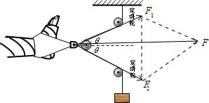 如图所示是骨折病人的牵引装置示意图,绳的一端固定,绕过定滑轮和动滑轮后挂着一个重物,与动滑轮相连的帆布带拉着病人的脚,整个装置在同一竖直平面内.在下列的采取的方 魔方格