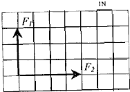 F1与F2两力作用于一点上,如图所示.以小方格的边长代表1N,利用作图法画出合力. 魔方格