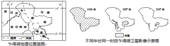 读乍得湖及相关图文资料,回答问题。乍得湖地处撒哈拉沙漠南缘,水位常随季节变化,湖面伸缩性很大。乍得湖是一个国际湖泊,有3000多万人靠乍得湖为生。随着 读乍得湖及相关图文资料,回答问题。乍得湖地处撒哈拉沙漠南缘,水位常随季节变化,湖面伸缩性很大。乍得湖是一个国际湖泊,有3000多万人靠乍得湖为生。随着