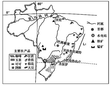 2014年世界杯足球赛于6月12日至7月13日在巴西圣保罗、里约热内卢、贝洛奥里藏特、巴西利亚等12座城市举行。材料一:巴西地理简图 2014年世界杯足球赛于6月12日至7月13日在巴西圣保罗、里约热内卢、贝洛奥里藏特、巴西利亚等12座城市举行。材料一:巴西地理简图