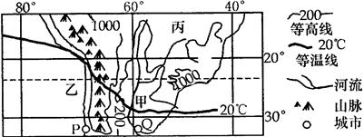 读该图回答问题:说明200C等温线西半段的走向特点并分析其形成原因。分析甲地发展农业生产的有利条件。试说明PQ两地的 读该图回答问题:说明200C等温线西半段的走向特点并分析其形成原因。分析甲地发展农业生产的有利条件。试说明PQ两地的