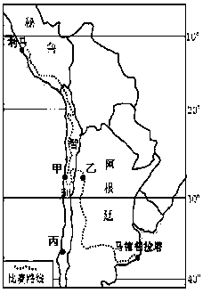 图为南美洲部分地区图。读图回答题。小题1:第34届达喀尔拉力赛于2012年1月在南美三国举行,比赛路线沿途最主要的景观可能是A.雪山B.密林C.荒漠D.草原 图为南美洲部分地区图。读图回答题。小题1:第34届达喀尔拉力赛于2012年1月在南美三国举行,比赛路线沿途最主要的景观可能是A.雪山B.密林C.荒漠D.草原