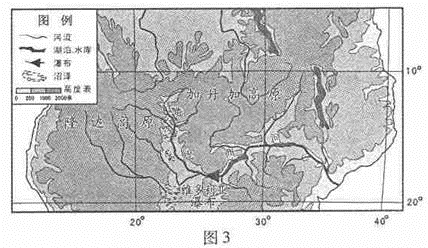 图3是非洲赞比西河流域水系分布示意图。读图3回答小题.小题1:该流域的气候特点之一是A.终年炎热B.冬暖夏凉C.终年寒冷 D.冬冷夏热小题2:该流域气候干湿 图3是非洲赞比西河流域水系分布示意图。读图3回答小题.小题1:该流域的气候特点之一是A.终年炎热B.冬暖夏凉C.终年寒冷 D.冬冷夏热小题2:该流域气候干湿