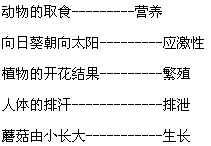 动物的取食应激性向日葵朝向太阳 生长植物的开花结果 营养 人体的排汗繁殖蘑菇由小长大排泄 动物的取食应激性向日葵朝向太阳 生长植物的开花结果 营养 人体的排汗繁殖蘑菇由小长大排泄