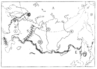 读“俄罗斯略图”回答下列问题.写出图中字母和数字所代表的地理事物名称.水域:A___________洋 B___________洋国家:E___ 读“俄罗斯略图”回答下列问题.写出图中字母和数字所代表的地理事物名称.水域:A___________洋 B___________洋国家:E___