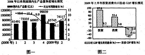 材料一注:①同比增长率是指与上一年同一时期相比的增长率。②2008年世界金融危机影响我国,11月中央积极应对危机,制定并实行扩大内需、促进经济增长的一揽子计划。 材料一注:①同比增长率是指与上一年同一时期相比的增长率。②2008年世界金融危机影响我国,11月中央积极应对危机,制定并实行扩大内需、促进经济增长的一揽子计划。