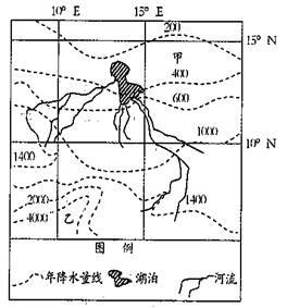 下图为世界某区域图,读图完成下列各题。小题1:图中甲处,在发展生产过程中产生的主要生态问题是,受盛行风影响该现象最有可能朝方向扩展。小题2:图中乙处的主要生态问 下图为世界某区域图,读图完成下列各题。小题1:图中甲处,在发展生产过程中产生的主要生态问题是,受盛行风影响该现象最有可能朝方向扩展。小题2:图中乙处的主要生态问