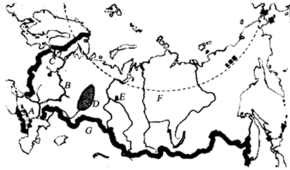 下图是“俄罗斯略图”,读后回答问题。A是_________山脉,它和_________山、_________河共同组成亚欧两洲分界线。(2 下图是“俄罗斯略图”,读后回答问题。A是_________山脉,它和_________山、_________河共同组成亚欧两洲分界线。(2