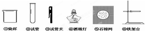 实验中,需要“加热约5mL水至沸腾”,要用到的下列仪器是A.①④⑥B.②③④C.②③④⑤D.①④⑤⑥ 魔方格
