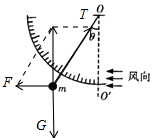 如图所示,是一种测定风作用力的仪器的原理图,它能自动随着风的转向而转向,使风总从图示方向吹向小球P。P是质量为m的金属球,固定在一细长刚性金属丝下端,能绕悬挂点 如图所示,是一种测定风作用力的仪器的原理图,它能自动随着风的转向而转向,使风总从图示方向吹向小球P。P是质量为m的金属球,固定在一细长刚性金属丝下端,能绕悬挂点