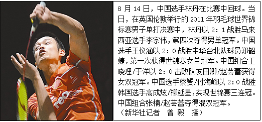 为下面这则图片新闻拟写的标题最恰当的一项是。A.中国选手包揽五冠B.中国选手林丹在比赛中回球C.羽毛球世锦赛 中国选手开门红D.羽毛球世锦赛 为下面这则图片新闻拟写的标题最恰当的一项是。A.中国选手包揽五冠B.中国选手林丹在比赛中回球C.羽毛球世锦赛 中国选手开门红D.羽毛球世锦赛