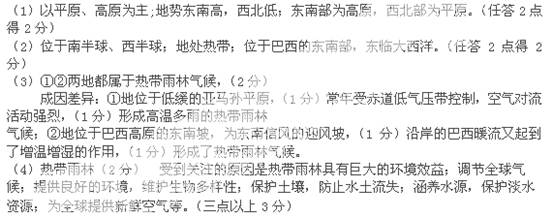 读巴西略图,回答问题:结合所学知识,简述巴西的地形特征。2016年第31届夏季奥运会将在城市②举行,请描述城市②的地理位置特征。( 读巴西略图,回答问题:结合所学知识,简述巴西的地形特征。2016年第31届夏季奥运会将在城市②举行,请描述城市②的地理位置特征。(