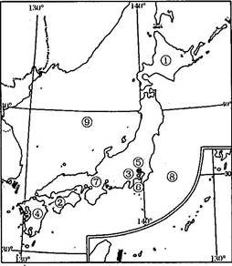 读日本略图回答下列问题根据图中数码代号,填出相应的地理名称:日本领土组成:①______岛、②______岛、 ③_______岛、④______岛四个大 读日本略图回答下列问题根据图中数码代号,填出相应的地理名称:日本领土组成:①______岛、②______岛、 ③_______岛、④______岛四个大