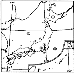 读日本略图回答下列问题岛屿:①______岛,②______岛,③______岛,④______岛.海洋:⑧______洋,⑨______海. 魔方格