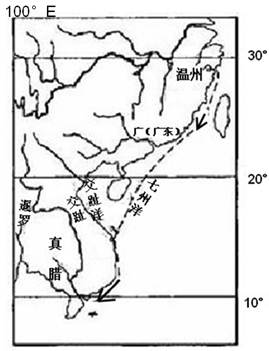 《真腊风土记》记载:①自温州开船,西南行,历闽、广海外诸州港口,过七洲洋,经交趾洋到占城。又自占城顶风可半月到真腊;②真腊四时常如五六月天,不识霜雪,半年 《真腊风土记》记载:①自温州开船,西南行,历闽、广海外诸州港口,过七洲洋,经交趾洋到占城。又自占城顶风可半月到真腊;②真腊四时常如五六月天,不识霜雪,半年