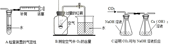 实验课上,同学们设计以下三种方案均能达到实验目的各方案操作如下:图A:向外拉注射器,若观察到______,说明装置气密性良好.图B:点燃燃烧匙中过量的红磷,伸入 魔方格