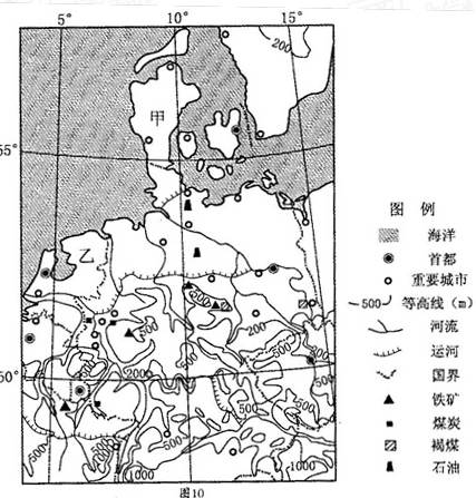 (60分)下图所示地区是世界上经济高度发达的地区之一。材料一乙国依靠科学技术,走高效特色农业之路,花卉品种不断增多,质量不断提高,竞争力 (60分)下图所示地区是世界上经济高度发达的地区之一。材料一乙国依靠科学技术,走高效特色农业之路,花卉品种不断增多,质量不断提高,竞争力