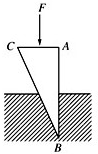 如图所示,直角三角形的楔子,直角边AB=4cm,AC=1cm,并保持AB边竖直.现用竖直向下的外力F=200N将楔子推进土地中时,不计楔子与地间的摩擦,则BC面