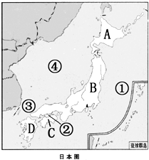 读“日本图”,回答:请将图中数字序号代表的海洋或海峡的名称填在相应空格上:①______洋 ②______海 ③______海峡 ④______海日 魔方格