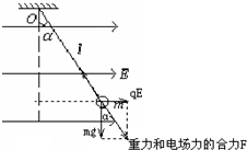 如图所示,一根长为l不可伸长的细丝线一端固定于O点,另一端系住一个质量为m的带电小球.将此装置放在水平向右的匀强电场E中,待小球稳定后,细丝线跟竖直方向夹角为α 魔方格
