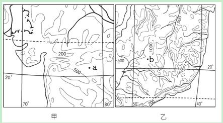 读“甲、乙两地区等高线分布示意图”,回答3—4题。小题1:甲、乙两图中,a、b两地所处国家均为我国某种重要矿产进口地区,该种矿产海运至我国的最近线路必须经过的“ 读“甲、乙两地区等高线分布示意图”,回答3—4题。小题1:甲、乙两图中,a、b两地所处国家均为我国某种重要矿产进口地区,该种矿产海运至我国的最近线路必须经过的“