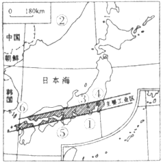 读日本图,分析回答.按序号写出地理事物名称:①______洋②______③______④______⑤______(2 魔方格