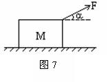 如图7所示,位于水平地面上的质量为M的小木块,在大小为F,方向与水平方向成角的拉力作用下沿地面做匀速直线运动。求:地面对物体的支持力?木块 如图7所示,位于水平地面上的质量为M的小木块,在大小为F,方向与水平方向成角的拉力作用下沿地面做匀速直线运动。求:地面对物体的支持力?木块