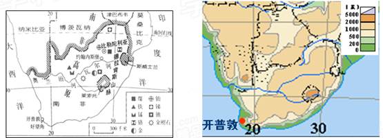 材料三:下图为南非示意图。读图,完成下列各题。材料四:开普敦港是南非的主要港口之一,位于南非西南沿海,南距好望角52km。开普敦是南非的金融和工商业中心,是南非 材料三:下图为南非示意图。读图,完成下列各题。材料四:开普敦港是南非的主要港口之一,位于南非西南沿海,南距好望角52km。开普敦是南非的金融和工商业中心,是南非