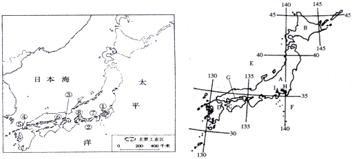 读日本图,回答下列问题图中岛屿为A、______、B______、C______、D______.图中的海洋为G______.图中的地形为H_ 魔方格