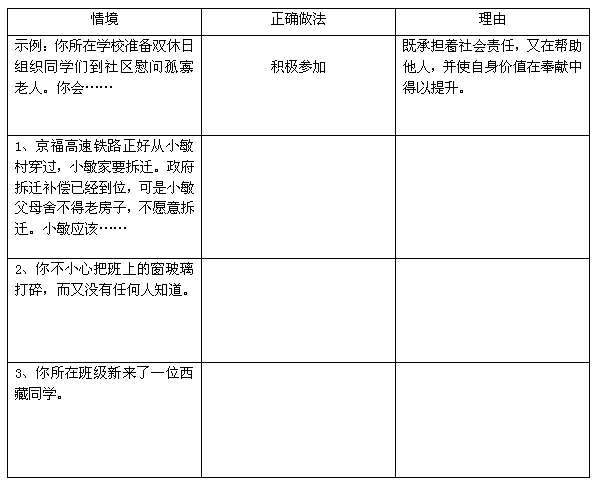 按照示例,填写下面表格: 按照示例,填写下面表格: