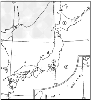读日本略图回答下列问题:1.根据图中数码代号,填出相应的地理名称:②________岛,③________岛;⑤________城市,⑥____ 读日本略图回答下列问题:1.根据图中数码代号,填出相应的地理名称:②________岛,③________岛;⑤________城市,⑥____