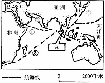 读“东南亚地图”,回答下列各题:(1) 图中A处为著名的海峡,它位于 马来半岛和苏门答腊岛之间,是连接太平洋与洋的海上通道。(2)图中的航 读“东南亚地图”,回答下列各题:(1) 图中A处为著名的海峡,它位于 马来半岛和苏门答腊岛之间,是连接太平洋与洋的海上通道。(2)图中的航