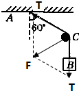 如图所示,用轻绳一端固定在A点,另一端B点系重力G=120N的物体,C是表面光滑的固定圆柱体,则绳对此圆柱体的压大小为F=______N,方向与水平方向成___ 魔方格