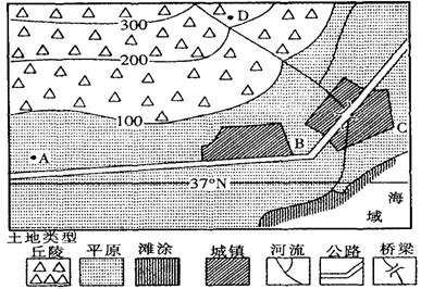 读我国某半岛沿海土地类型示意图,回答下列问题。图中海域属于我国近海中的。A.渤海 B.黄海 C.东海 D.南海此地的丘陵如果 读我国某半岛沿海土地类型示意图,回答下列问题。图中海域属于我国近海中的。A.渤海 B.黄海 C.东海 D.南海此地的丘陵如果