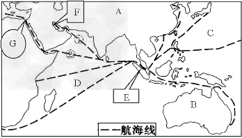 读图,回答下面的问题。根据下面的叙述并结合地图,写出图中字母代表的地理事物名称东南亚位于A.________洲和B.______ 读图,回答下面的问题。根据下面的叙述并结合地图,写出图中字母代表的地理事物名称东南亚位于A.________洲和B.______